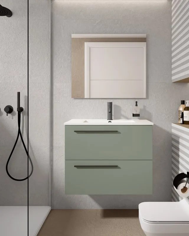 Mobile da bagno sotto lavabo VISOBATH Mia verde laccato opaco L 70 x H 55 x P 45 cm 2 cassetti, lavabo posizionabile centralmente non incluso