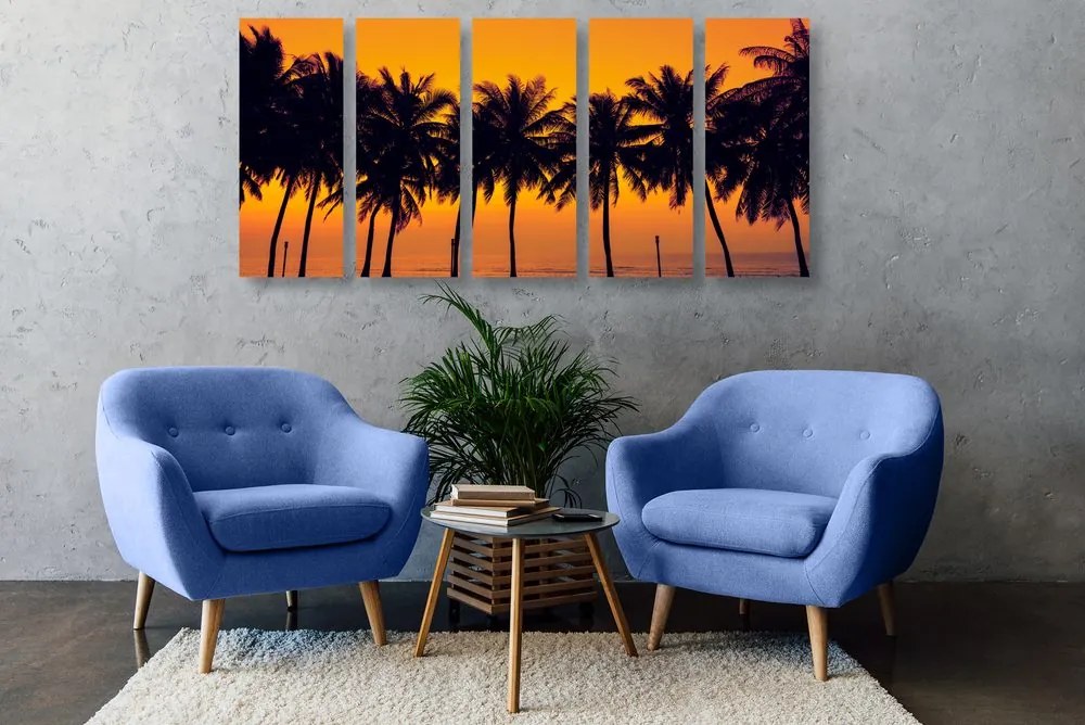 Quadri 5 pezzi – Tramonto sulle palme