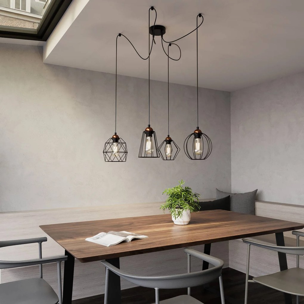 TK Lighting Lampada a sospensione Galaxy con quattro paralumi a gabbia