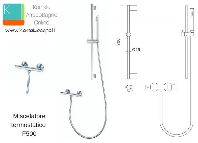 Kamalu - set miscelatore termostatico e saliscendi modello f500