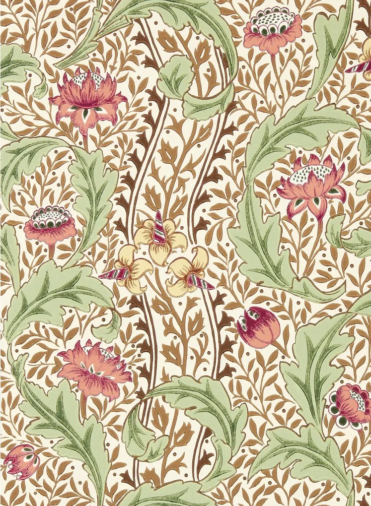 Morris & Co Carta da parati Wild Tulip & Vine - Rose/ Linen