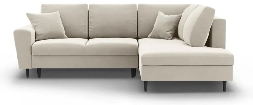 Divano angolare beige allungabile e con contenitore (con penisola a destra/a L) con rivestimento in velluto Kyoto – Cosmopolitan Design