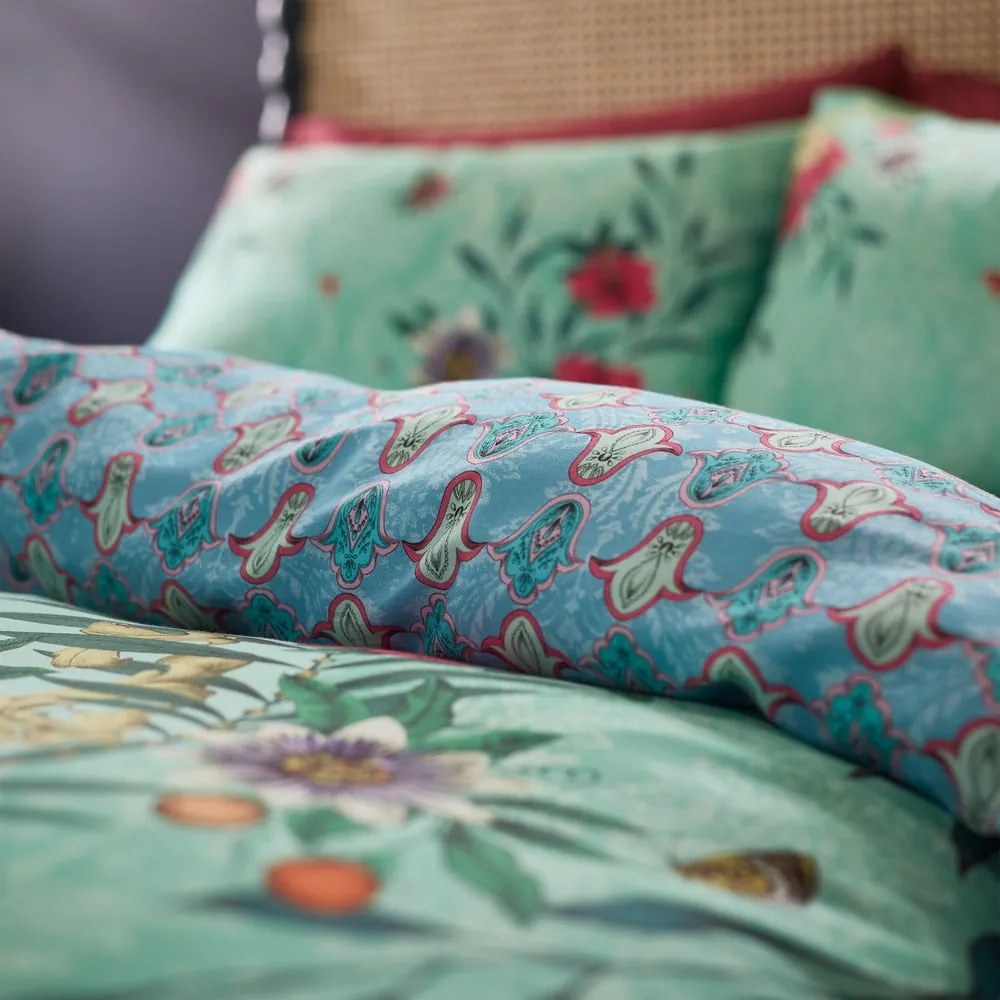 Set copripiumino e federa verde e blu in raso di cotone per letto matrimoniale e per letto esteso 230x220 cm Paradise Parrot – Matthew Williamson