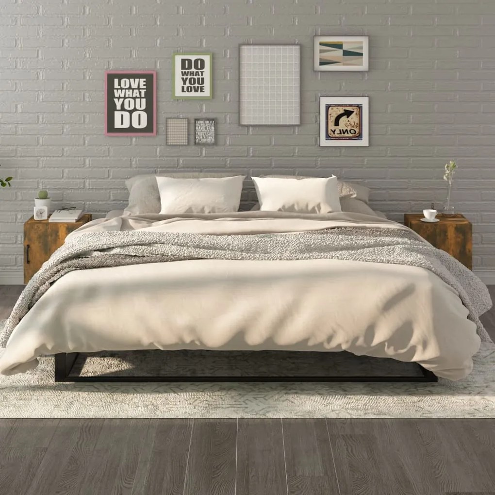 Comodini 2 Pz Rovere Fumo İn Legno Multistrato /