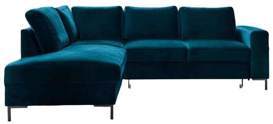 Divano letto angolare in velluto turchese (angolo sinistro) Lofty Lilly - Miuform