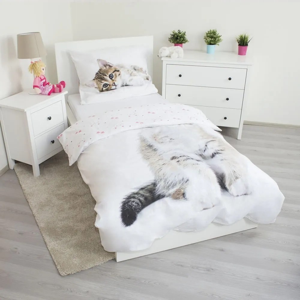 Set copripiumino e federa da bambini bianco in cotone per letto singolo 140x200 cm Kitten – Jerry Fabrics