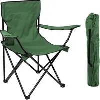 Sedia Camping Pieghevole Struttura In Acciaio Con Tasca PortaBevande Campeggio Sedie Portatile Pescatore SalvaSpazio - Verde