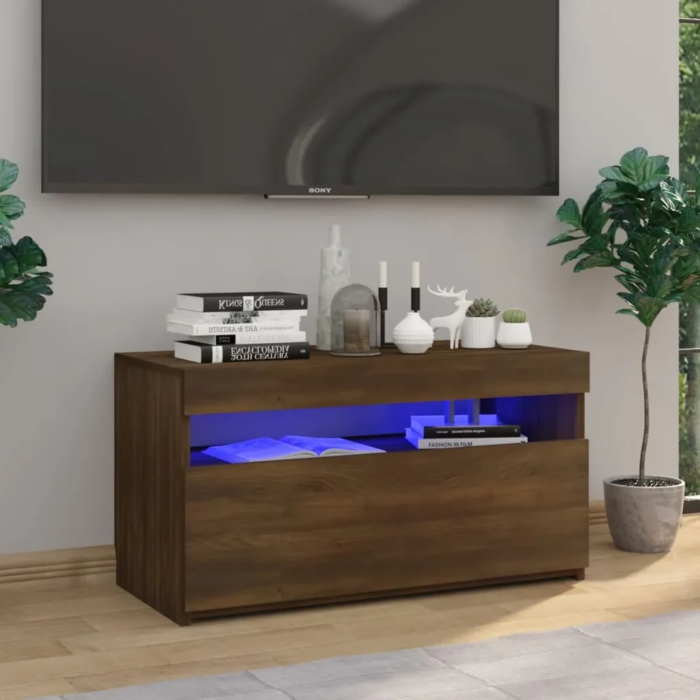 Mobile porta tv con luci led rovere marrone 75x35x40 cm