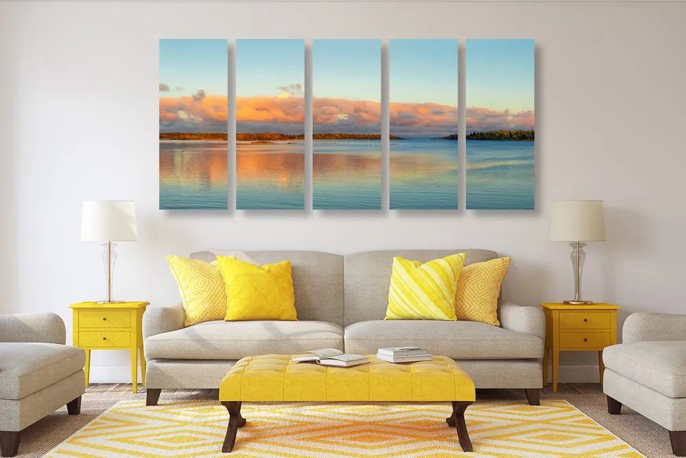 Quadri 5 pezzi – Lago e tramonto