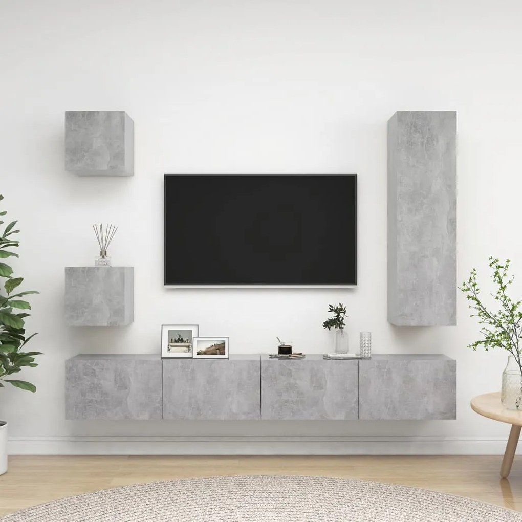 Set Di Mobili Porta Tv 5 Pz Grigio Cemento İn Legno Multistrato /