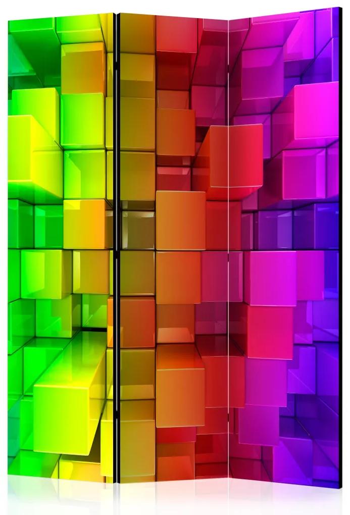 Paravento design Puzzle colorato (3 parti) - blocchi geometrici multicolori