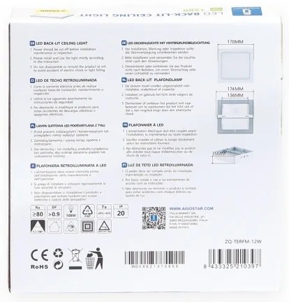 Aigostar - LED Plafoniera LED/12W/230V 17,3x17,3 cm 3000K bianco