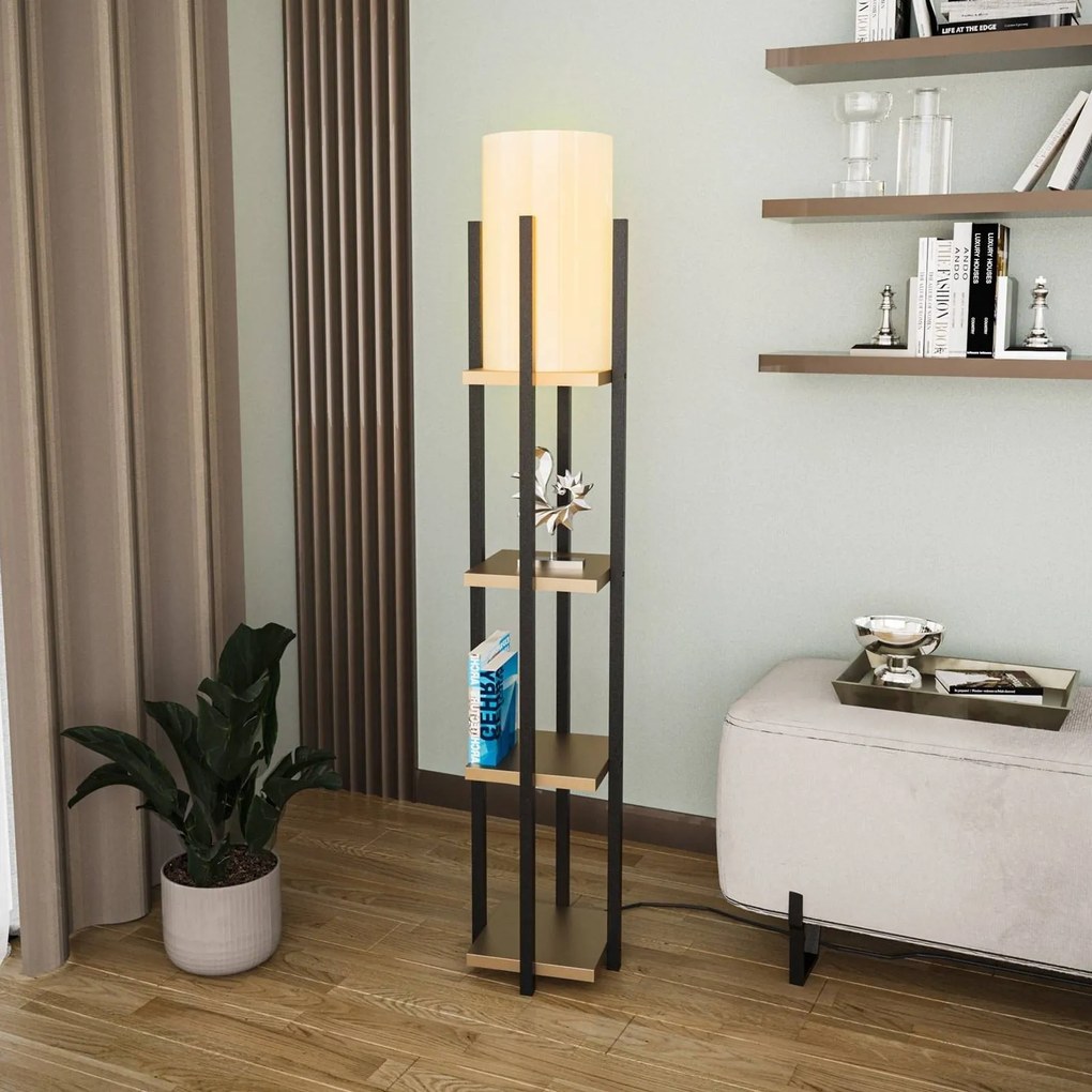 Opviq Lampada da terra 8115, nero/oro/bianco, metallo/tela, altezza 130 cm