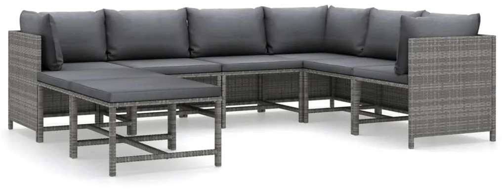 Set divani da giardino 8 pz con cuscini in polyrattan grigio