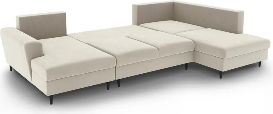 Divano angolare beige allungabile e con contenitore (con penisola a destra/a U) con rivestimento in velluto Kyoto – Cosmopolitan Design