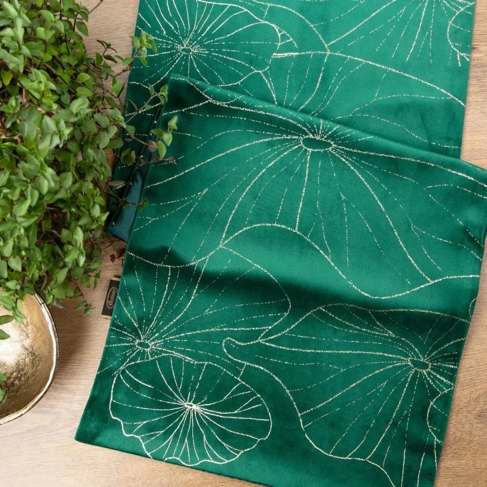 Tovaglia centrale in velluto verde con stampa floreale Larghezza: 35 cm | Lunghezza: 140 cm