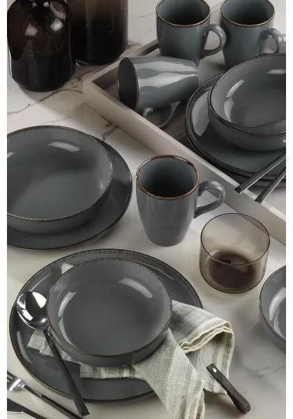 Set da tavola 16 pezzi in porcellana, grigio