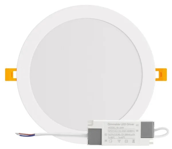 Pannello LED Rotondo 20W, 2.000lm, no Flickering, Foro Ø203-210mm, Dimmerabile Colore Bianco Caldo 3.000K