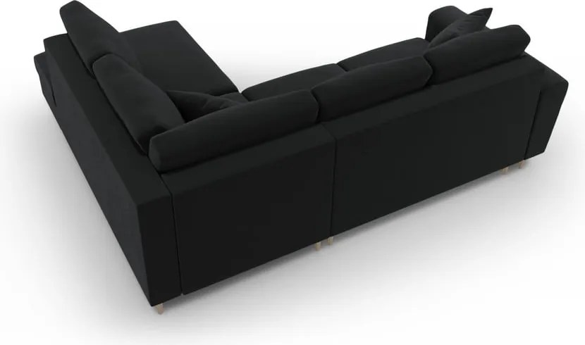 Divano angolare nero allungabile e con contenitore (con penisola a destra/a L) con rivestimento in velluto Kyoto – Cosmopolitan Design