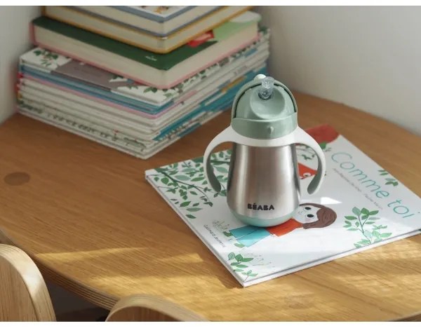 Beaba - Tazza termoisolante con cannuccia 250 ml verde