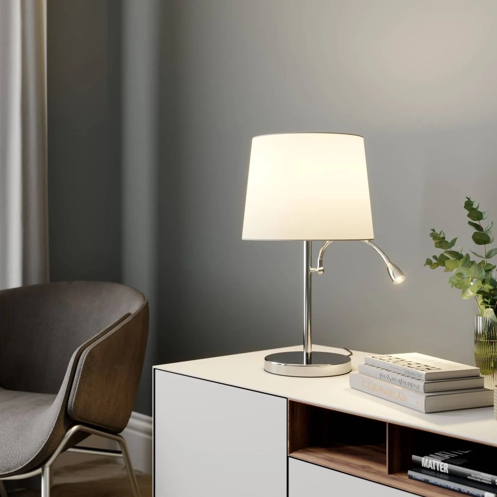 Lampada da tavolo Benjiro Lindby, Bianco / Opale, Soggiorno / Sala da pranzo, Tessuto / Stoffa / Seta, Moderno, Lampada da tavolo