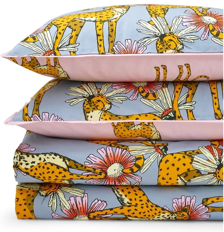 Set copripiumino e federa rosa e grigio in cotone per letto matrimoniale 200x200 cm Untamed Cheetah – Their Nibs