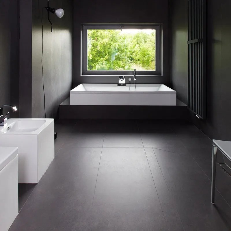 Piastrella da pavimento e rivestimento interno 100 x 300 cm Sp. 3.5 mm rettificato Concrete in gres porcellanato nero opaco traffico intenso (pei 4/5) R9