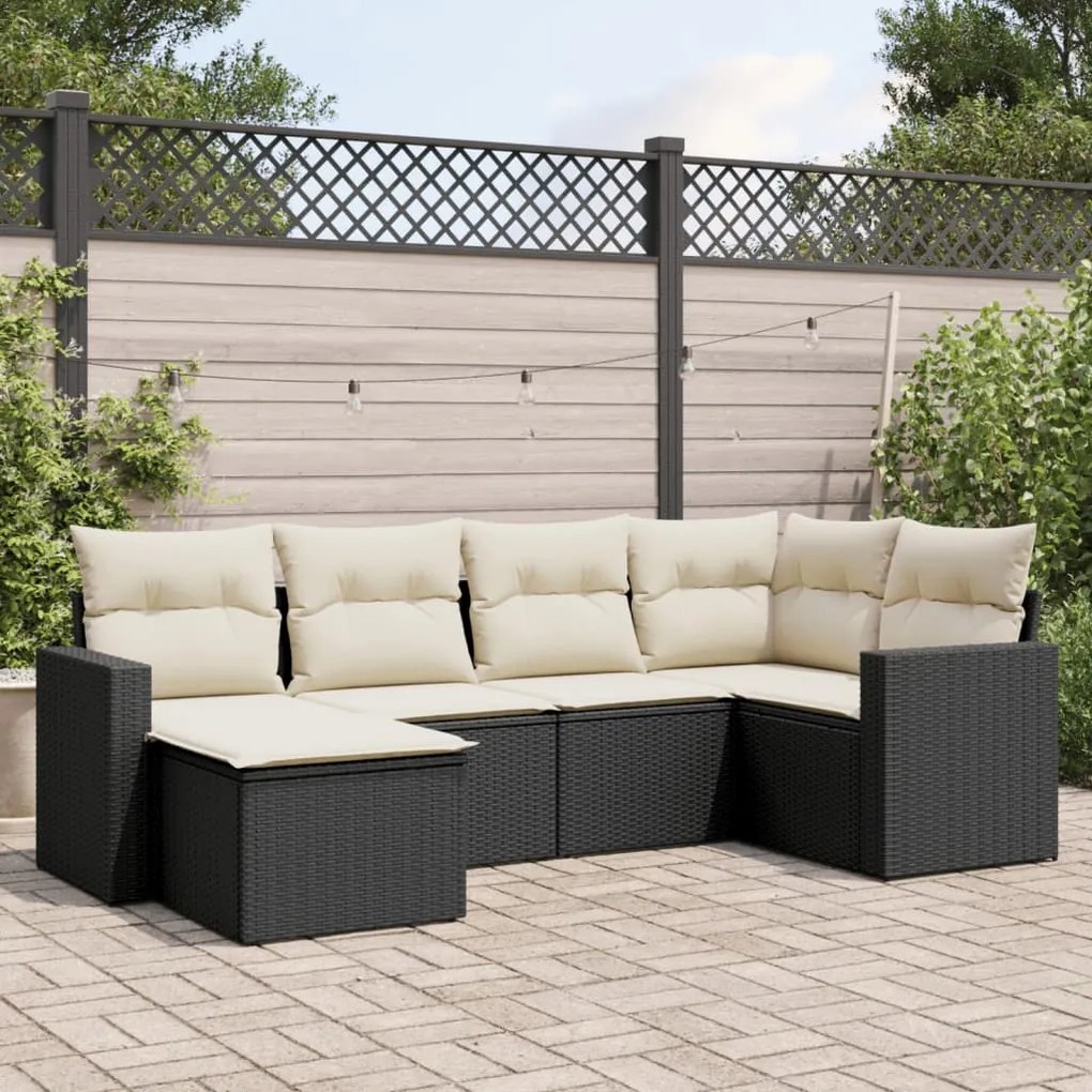 Set divano da giardino 6 pz con cuscini nero in polyrattan