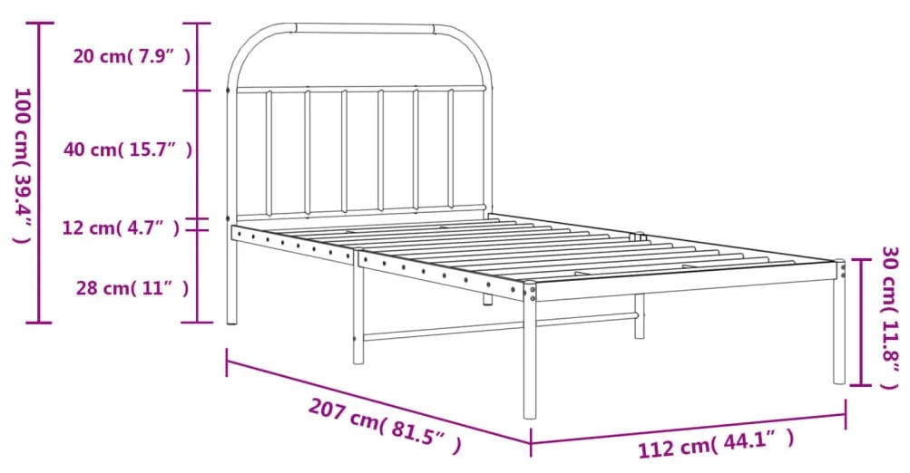 Giroletto con Testiera in Metallo Nero 107x203 cm