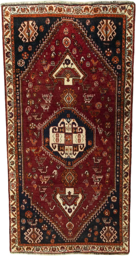 Shiraz Tappeto 70x140 Rosso (Iran) Annodato A Mano