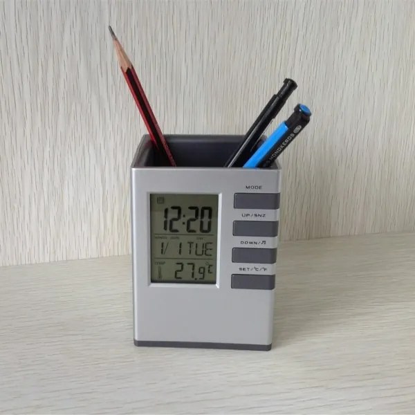 Trade Shop - Portapenne Da Scrivania X Ufficio Casa Con Display Digitale Orologio Illuminato