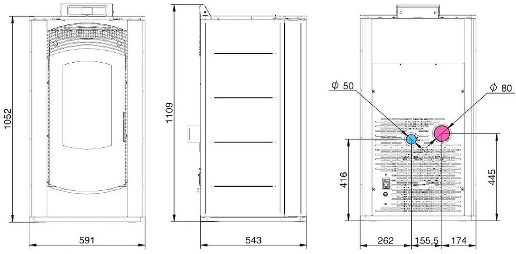 Stufa a pellet Euro Alpi ROCCA CANALIZZATA 2 USCITE 13,18 kW Colore Marrone