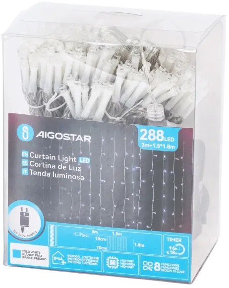 Aigostar - Catena luminosa LED natalizia per esterni 288xLED/3,6W/230V 1,5x1,8m IP44 bianco freddo