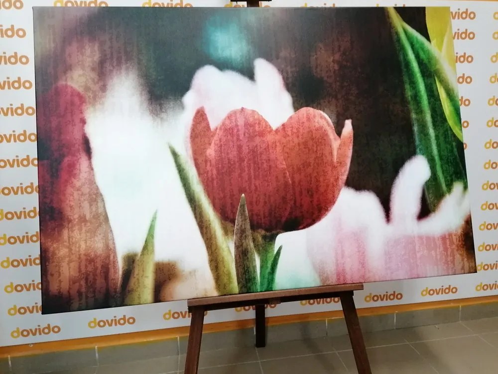 Quadro su tela – Prato di tulipani in stile retrò