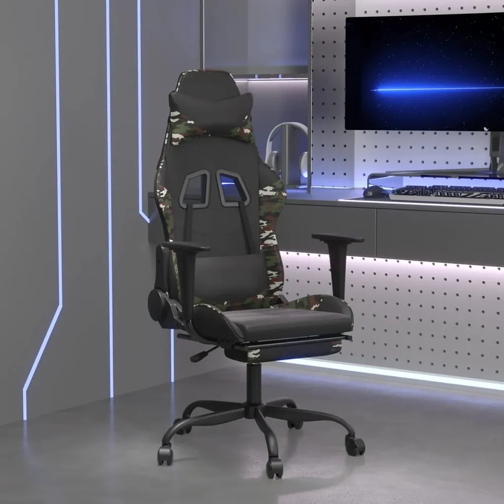 Sedia da gaming con poggiapiedi nero e mimetico in similpelle