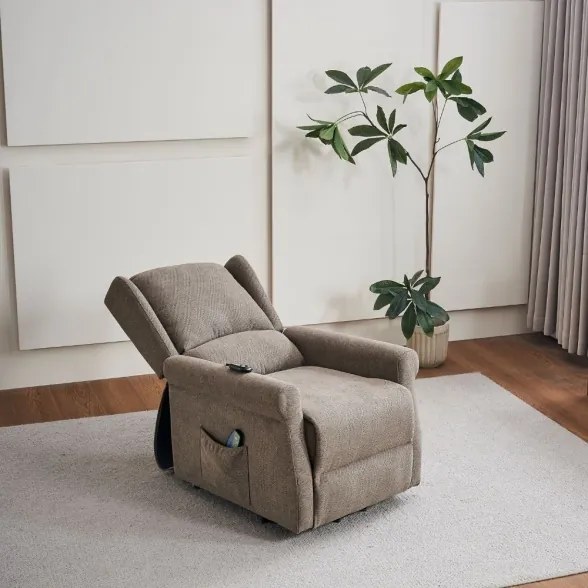 Poltrona Alzapersona Reclinabile 2 Motori Tasmania Tessuto Coffee