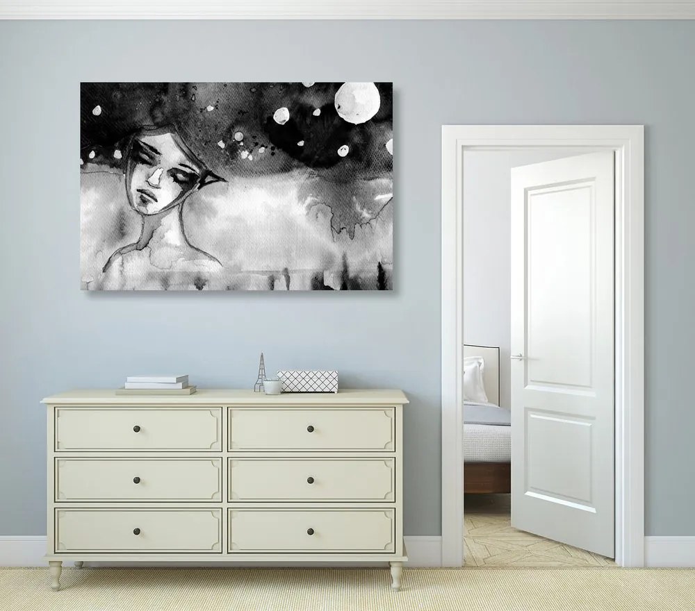 Quadro su tela – Fata lunare in bianco e nero