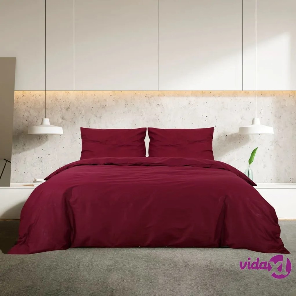 vidaXL Set Copripiumino Bordò 200x200 cm in Cotone