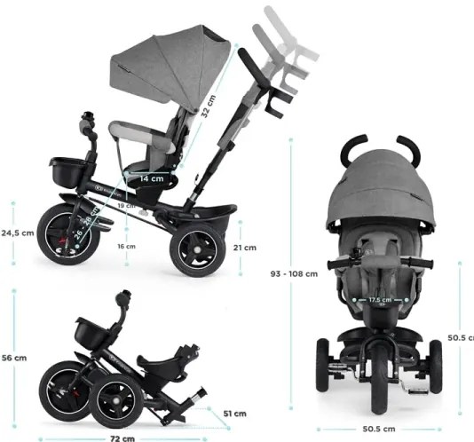 KINDERKRAFT select - Triciclo per bambini 5in1 SPINSTEP grigio