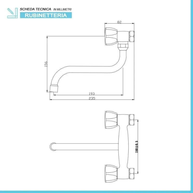 Rubinetto Lavello a Muro con Canna ad S in Ottone Cromo Serie Fora