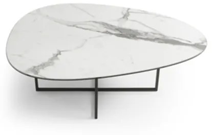 Tavolino in metallo con piano in vetro effetto Marmo Bianco GINNI 90