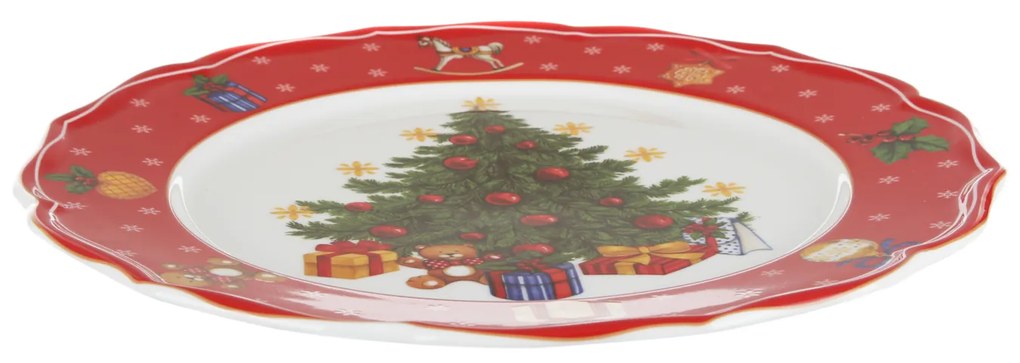 Sottopiatto Albero Natale bordo rosso porcellana 32,5 cm