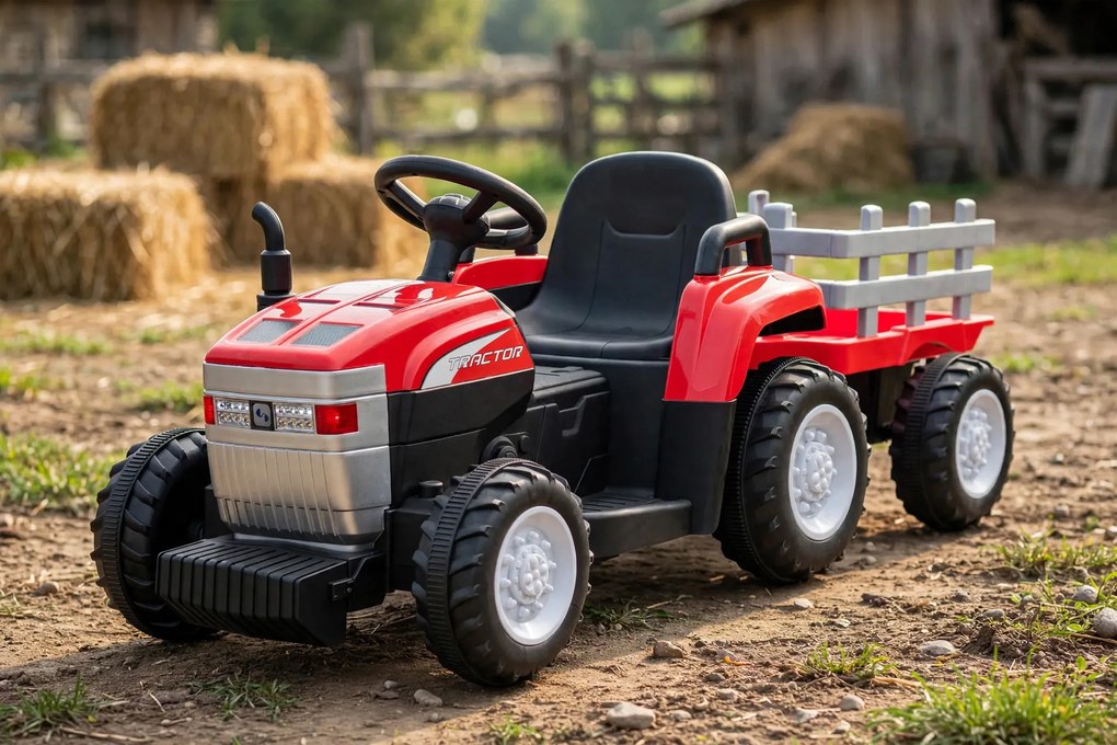 Trattore Elettrico per Bambini 12V con Rimorchio Rosso...