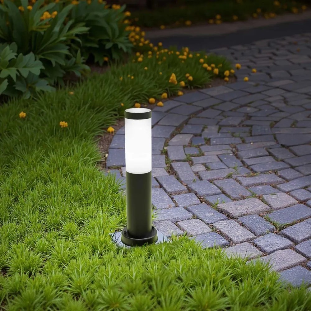 Paletto da Giardino 40cm, Acciaio Inox NERO, IK06, IP54, base E27 Base E27