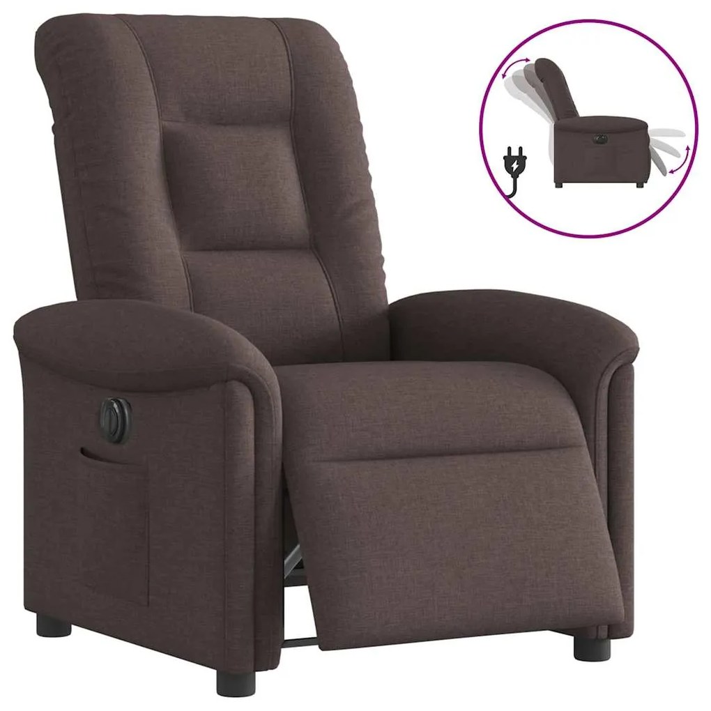 Poltrona Elettrica Reclinabile Marrone Scuro İn Tessuto /