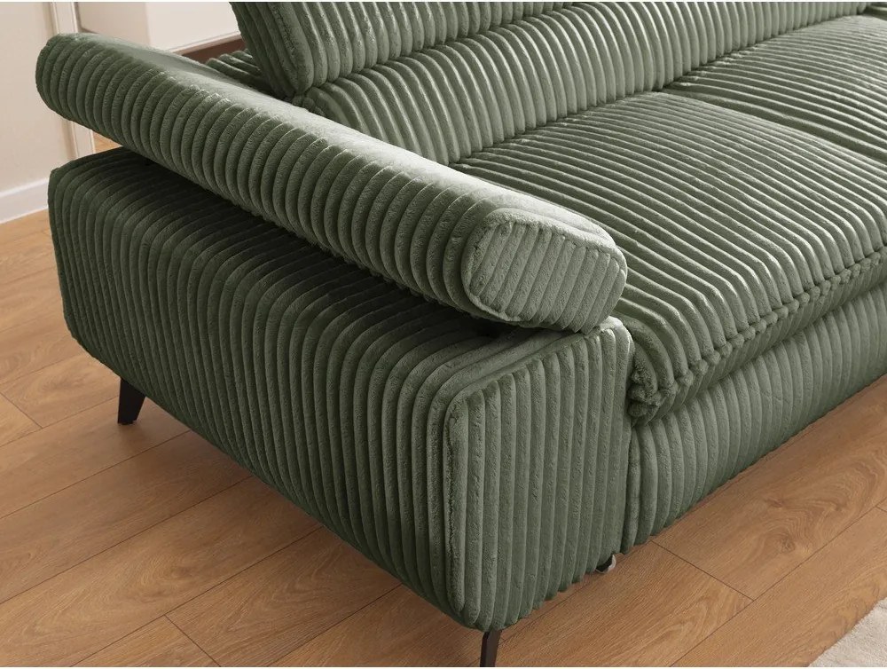 Divano angolare verde (con penisola a destra/a L) con rivestimento in velluto a coste Marbeya – Ropez