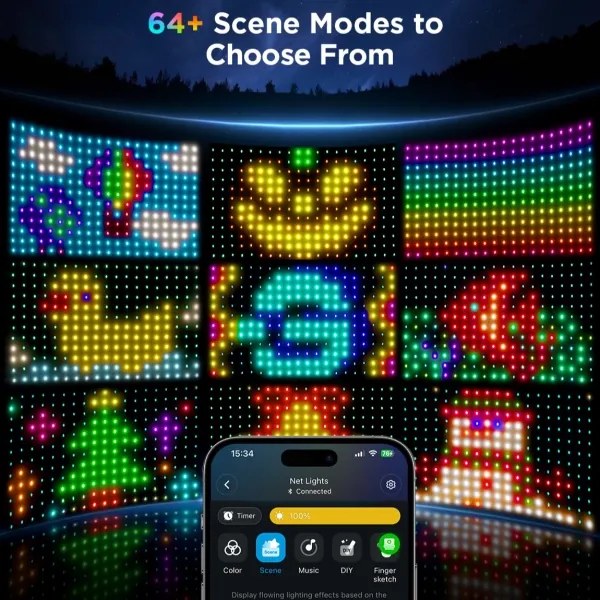 Govee - Rete luminosa LED RGBIC per esterni 143x85cm Wi-Fi Matter IP65