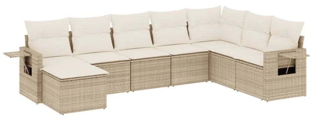 Set Divano da Giardino 8 pz con Cuscini Beige in Polyrattan