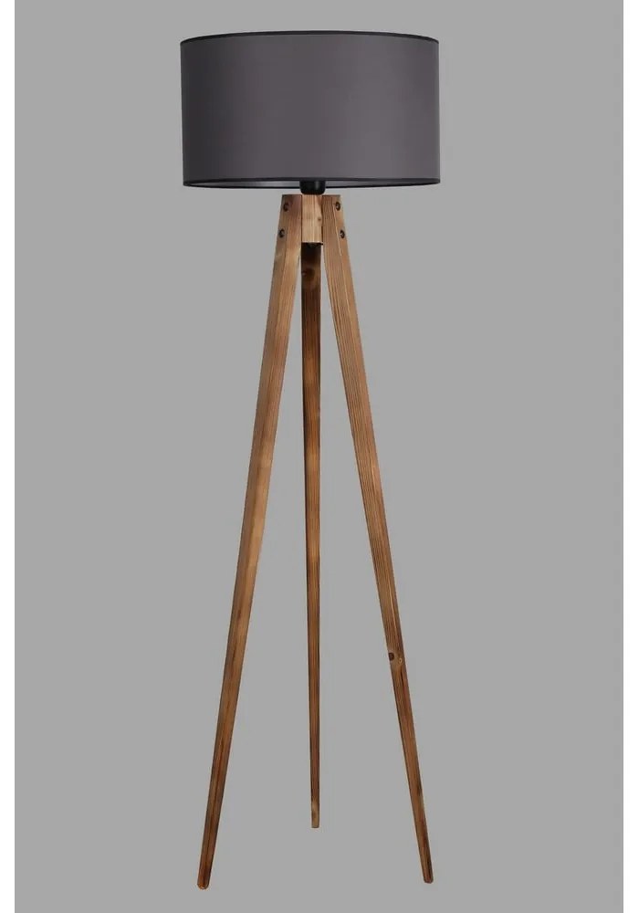 Lampada da terra nera/marrone con paralume in tessuto (altezza totale 153 cm) Tripod – Opviq lights