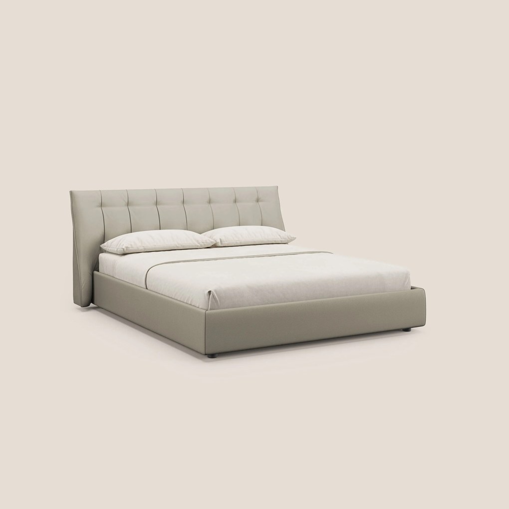 Clizia letto imbottito di design con vano contenitore in ecopelle impermeabile T04 tortora